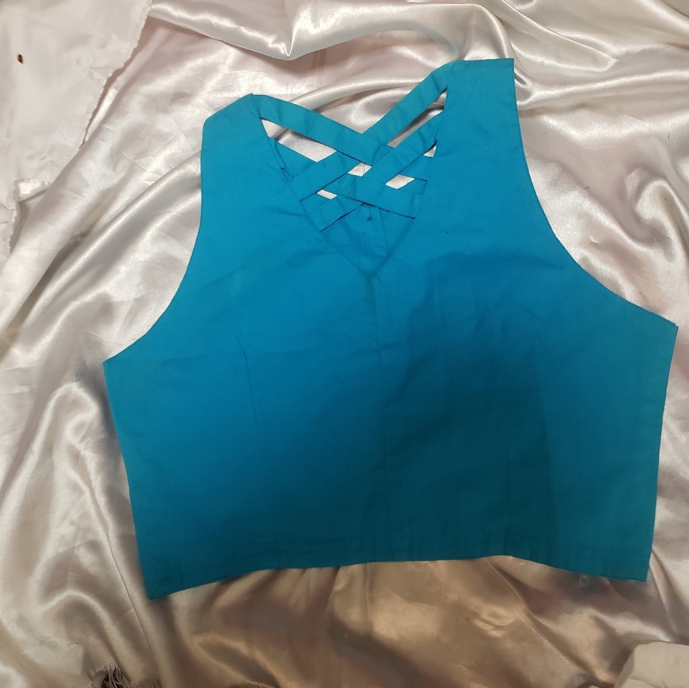 90'S SORREL INTERNATIONAL CROP TOP W/ CRISSCROSS BACK/MED/EGPLC